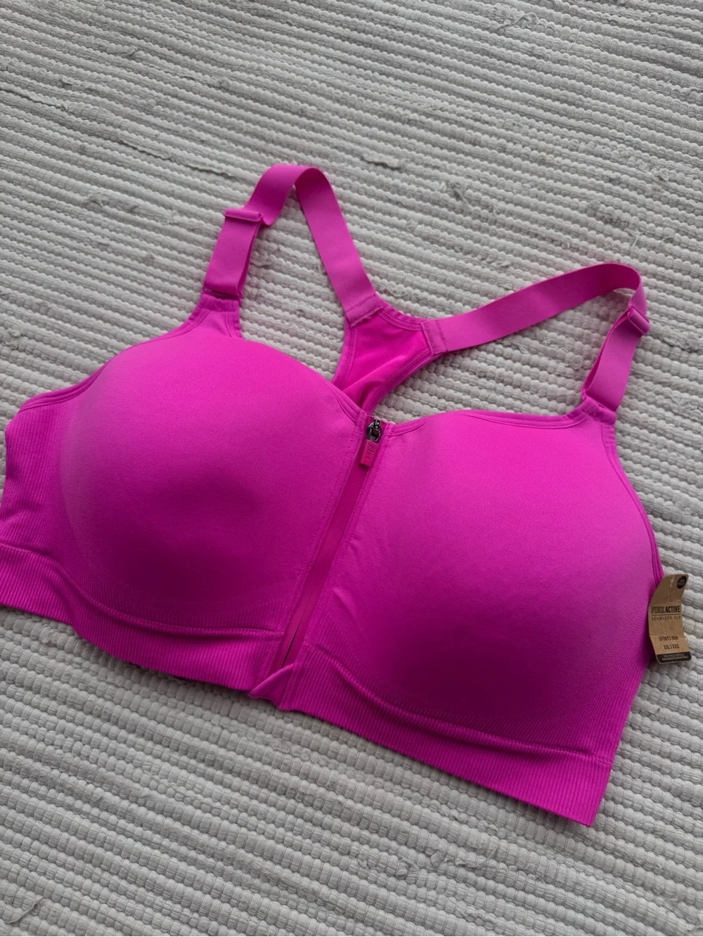 PINK Active Seamless Air High Impact Sports Bra Fuchsia XXL NWT Zip Front